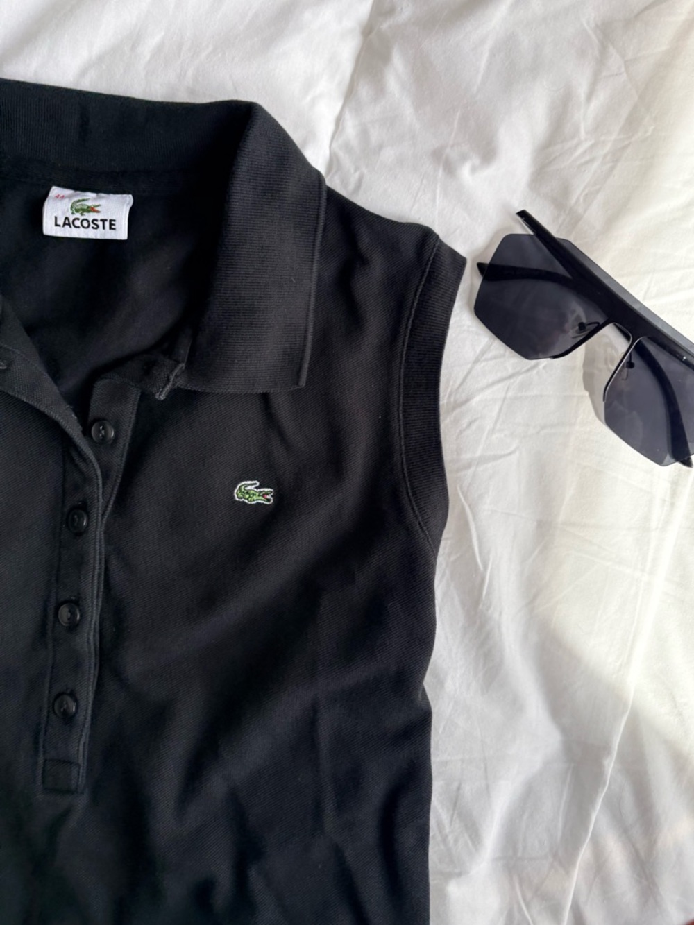 Lacoste Black Sleeveless Polo Fitted Minimal Classic Top Size M